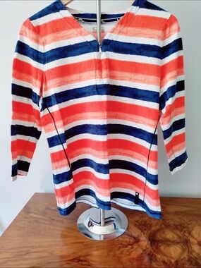 Lauren Ralph Lauren Orange, Navy & White Striped V-Neck Tunic